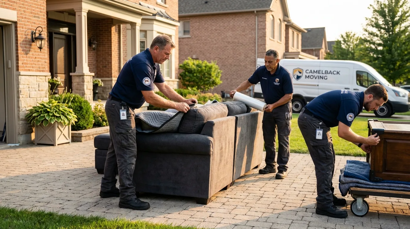 Large estate moving crew wrapping furniture in Newark, TX